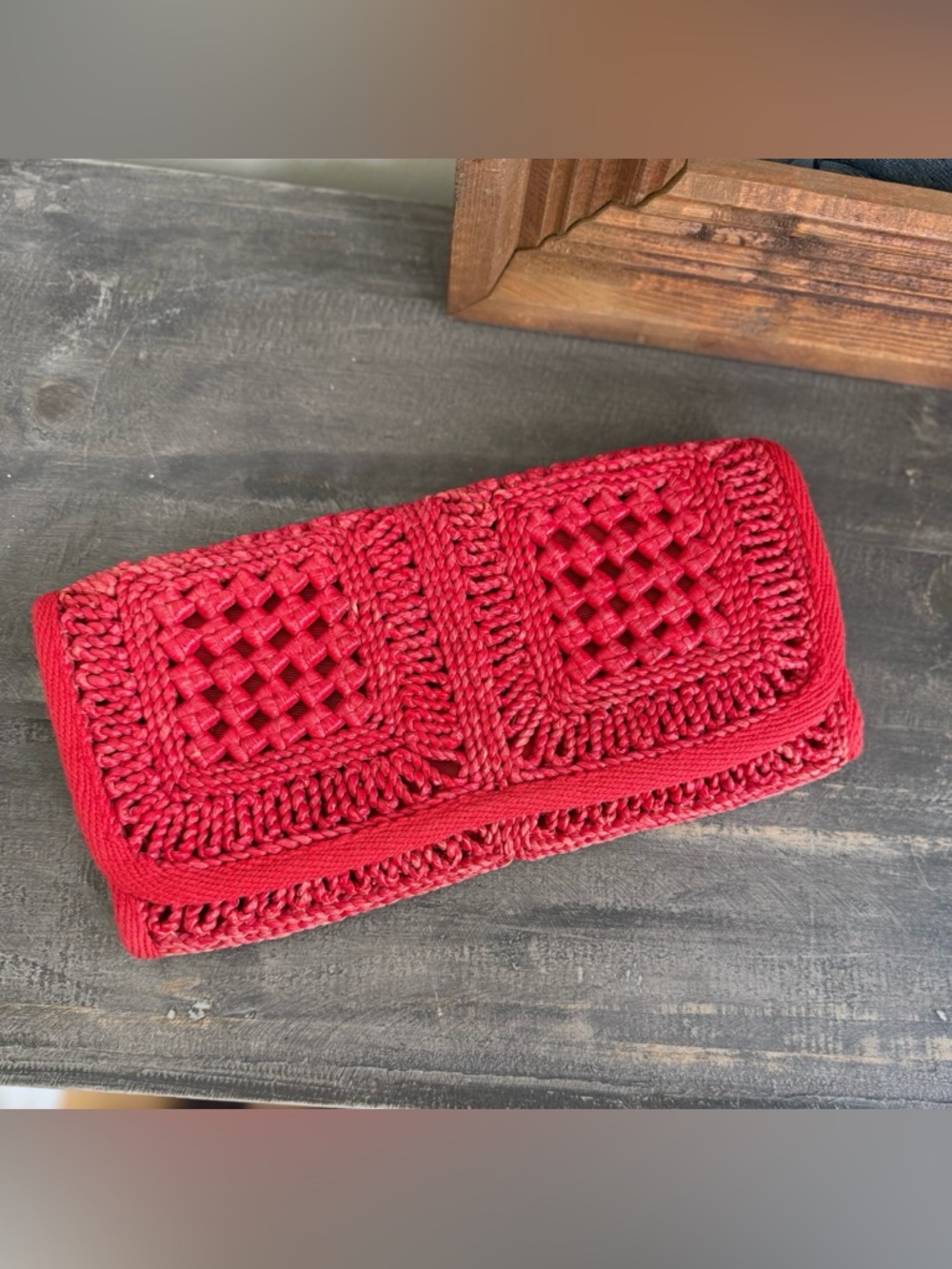 Vintage 60's Epitome Italian Woven Straw Clutch Bag Handbag RED